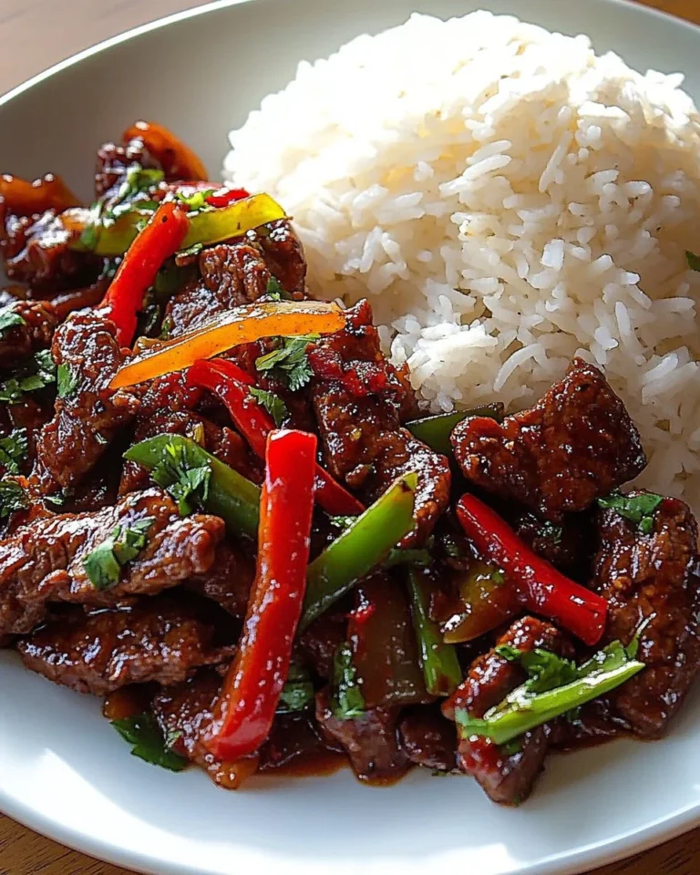 Delicious plate of crispy chilli beef with vibrant vegetables