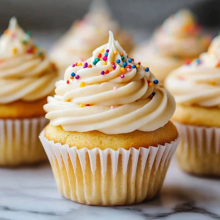 Freshly baked delicious vanilla cupcakes topped with creamy frosting.