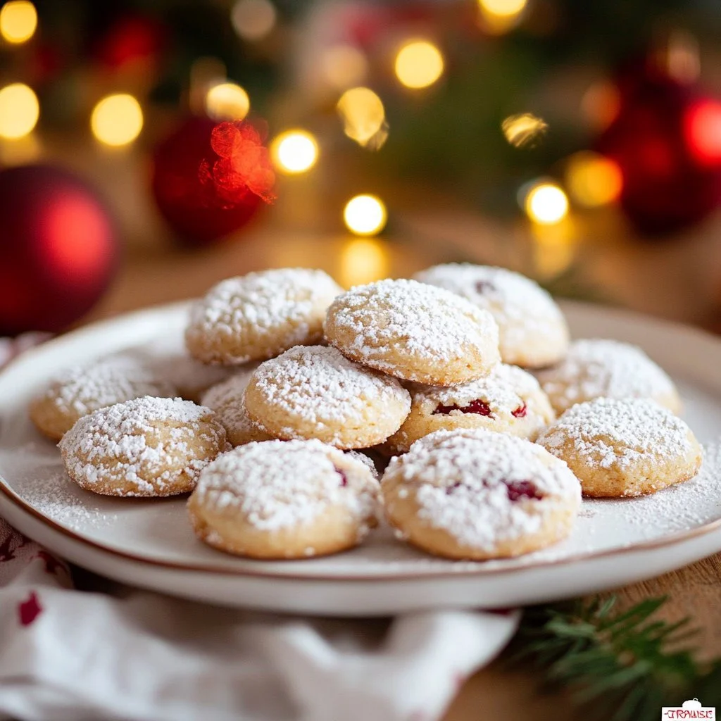Plate of homemade Cherry Walnut Cookies with cherries and walnuts