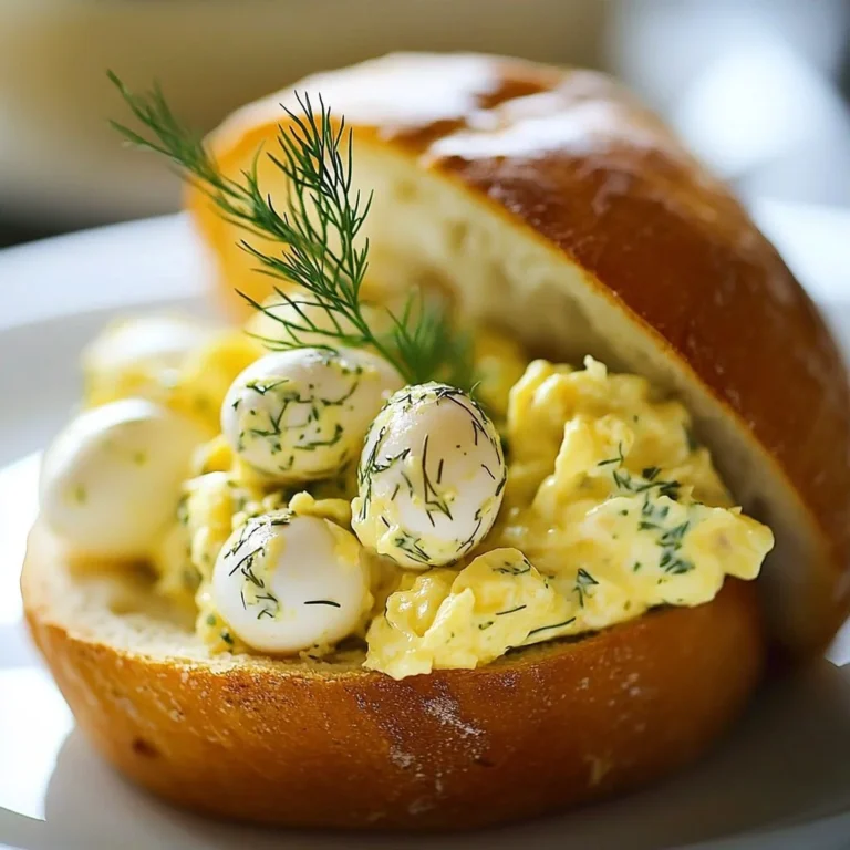 Bowl of dill pickle egg salad with fresh dill and pickles