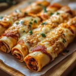 Doritos-Crusted Pizza Rolls served on a plate with dipping sauce