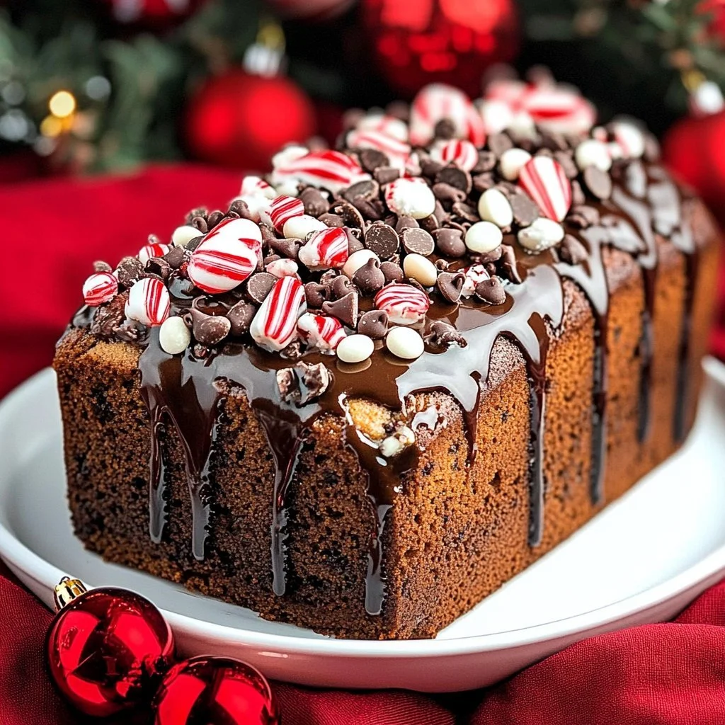 Sliced festive peppermint mocha bread topped with chocolate and peppermint decoration.