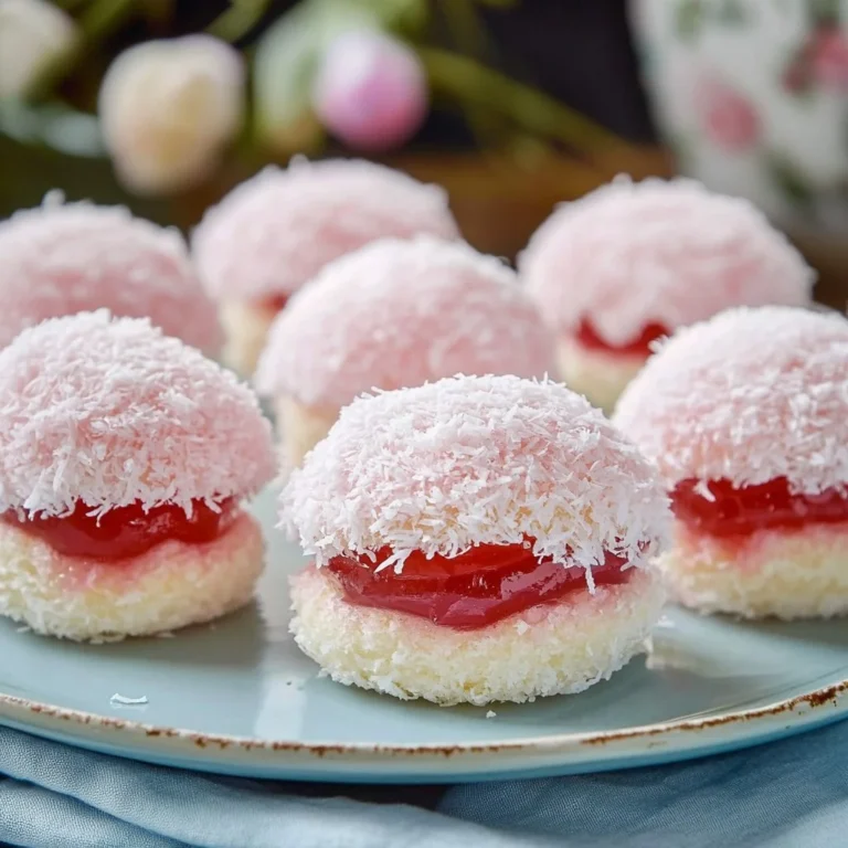 Fluffy vanilla sponge cakes with strawberry jelly topping, a delicious dessert.