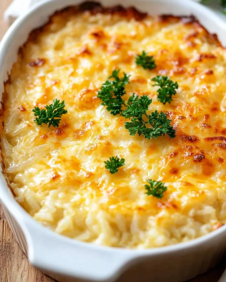 Delicious Green Chili Rice Casserole topped with cheese and fresh herbs