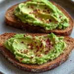 Delicious guacamole toast topped with fresh ingredients