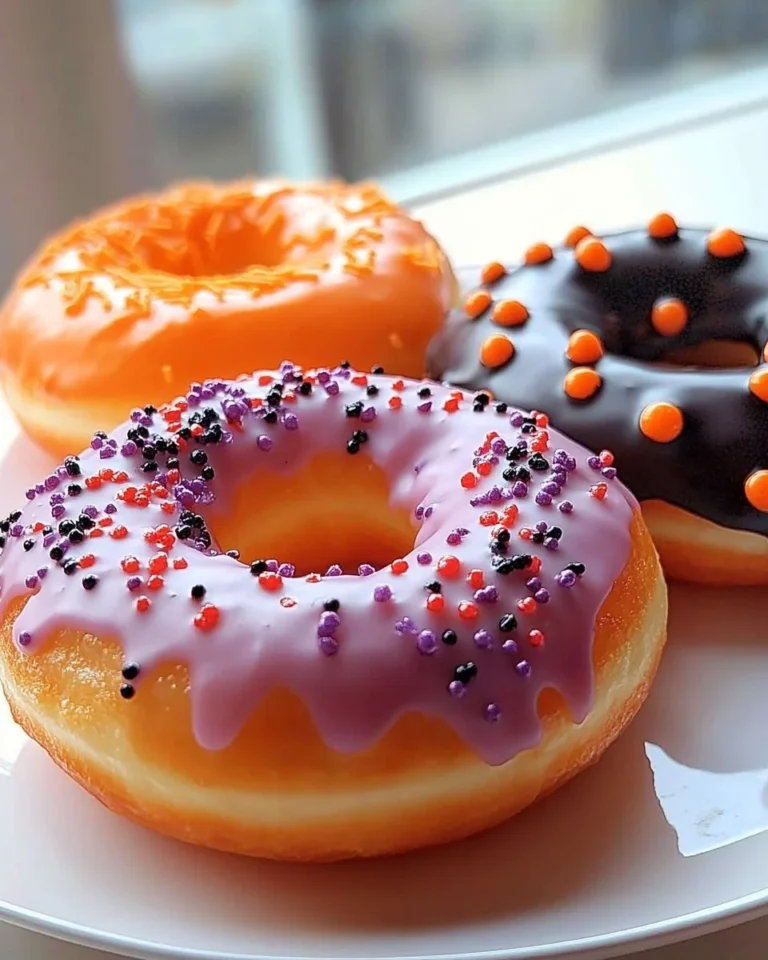 Festively decorated Halloween donuts with spooky designs and colorful icing.