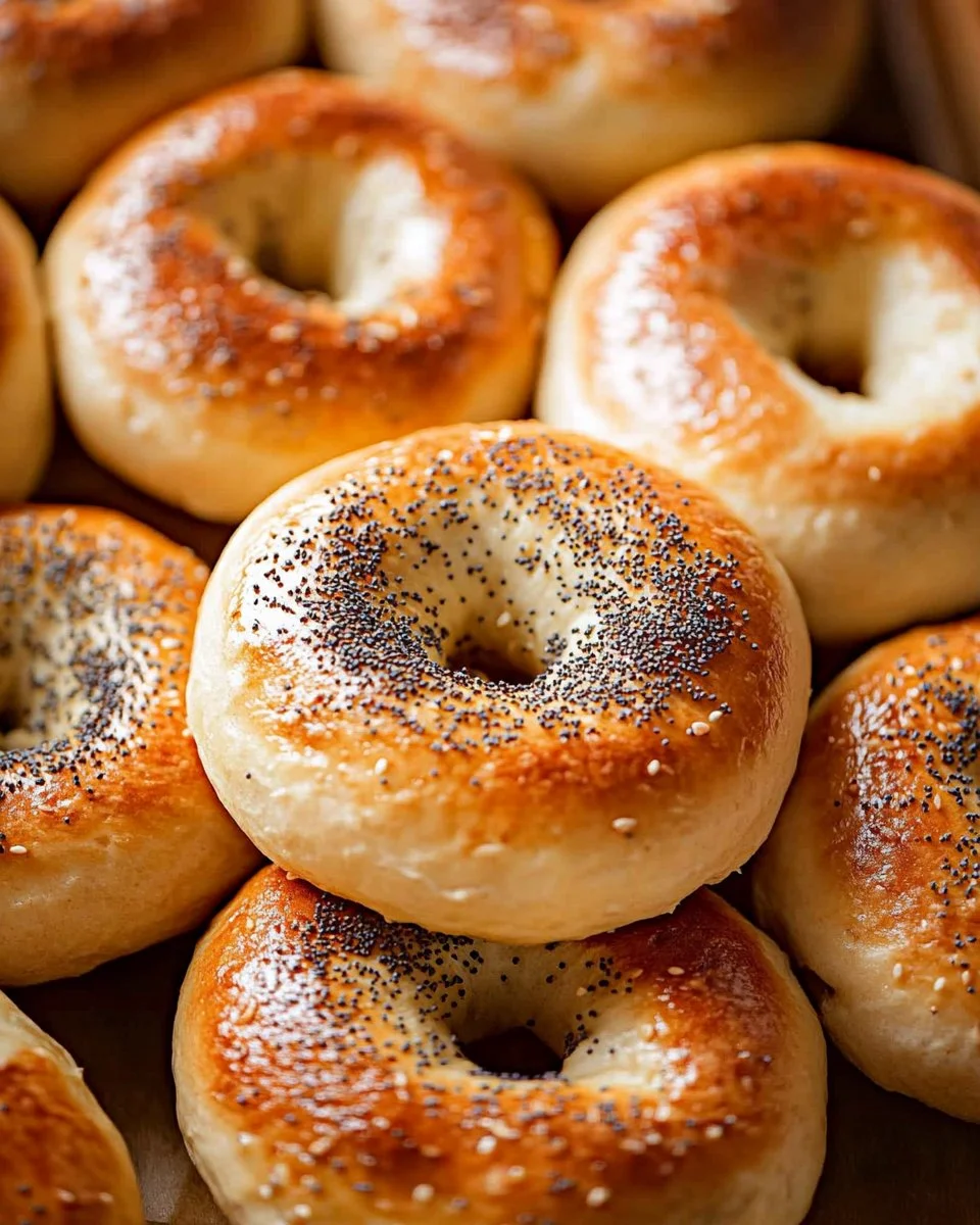 High protein Greek yogurt bagels fresh out of the oven, topped with seeds.
