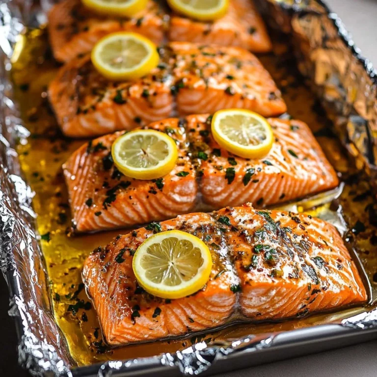 Honey-Lime Garlic Butter Baked Salmon served with a lemon wedge