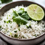 Bowl of fluffy cilantro lime rice made in Instant Pot