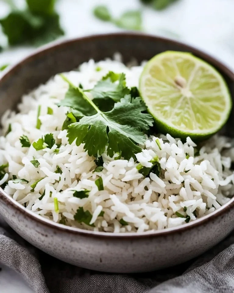Bowl of fluffy cilantro lime rice made in Instant Pot