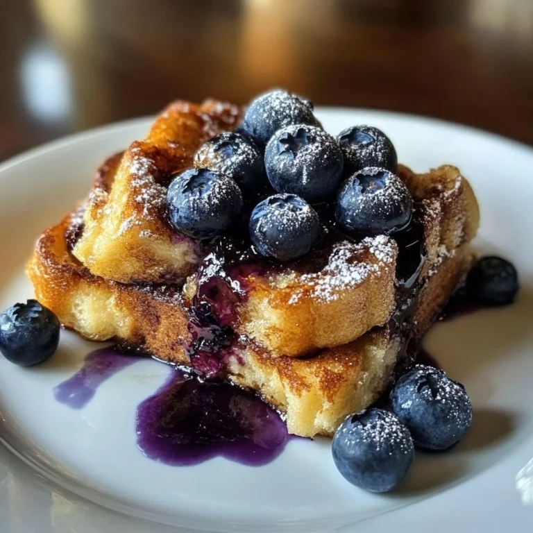 Delicious Blueberry French Toast Casserole topped with fresh blueberries