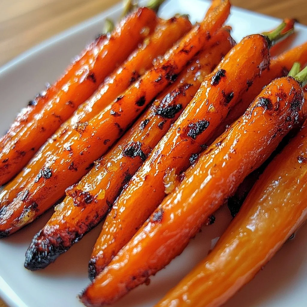 Plate of irresistible glazed carrots garnished with fresh herbs