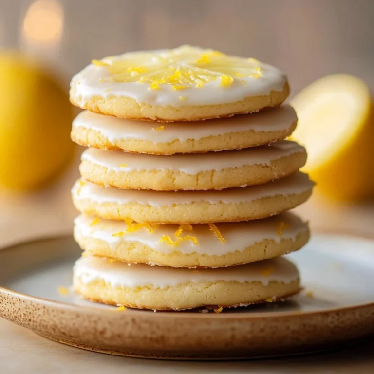 Freshly baked Lemon Shortbread Cookies on a plate with lemon slices