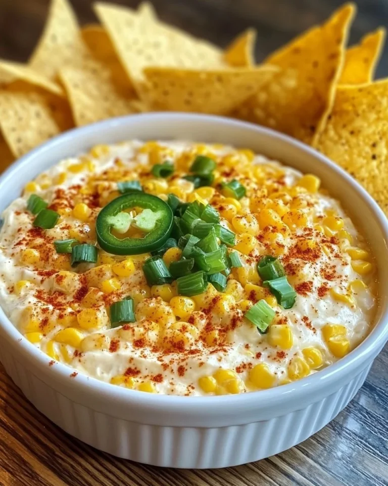 Delicious Mexican corn dip served in a bowl with tortilla chips on the side
