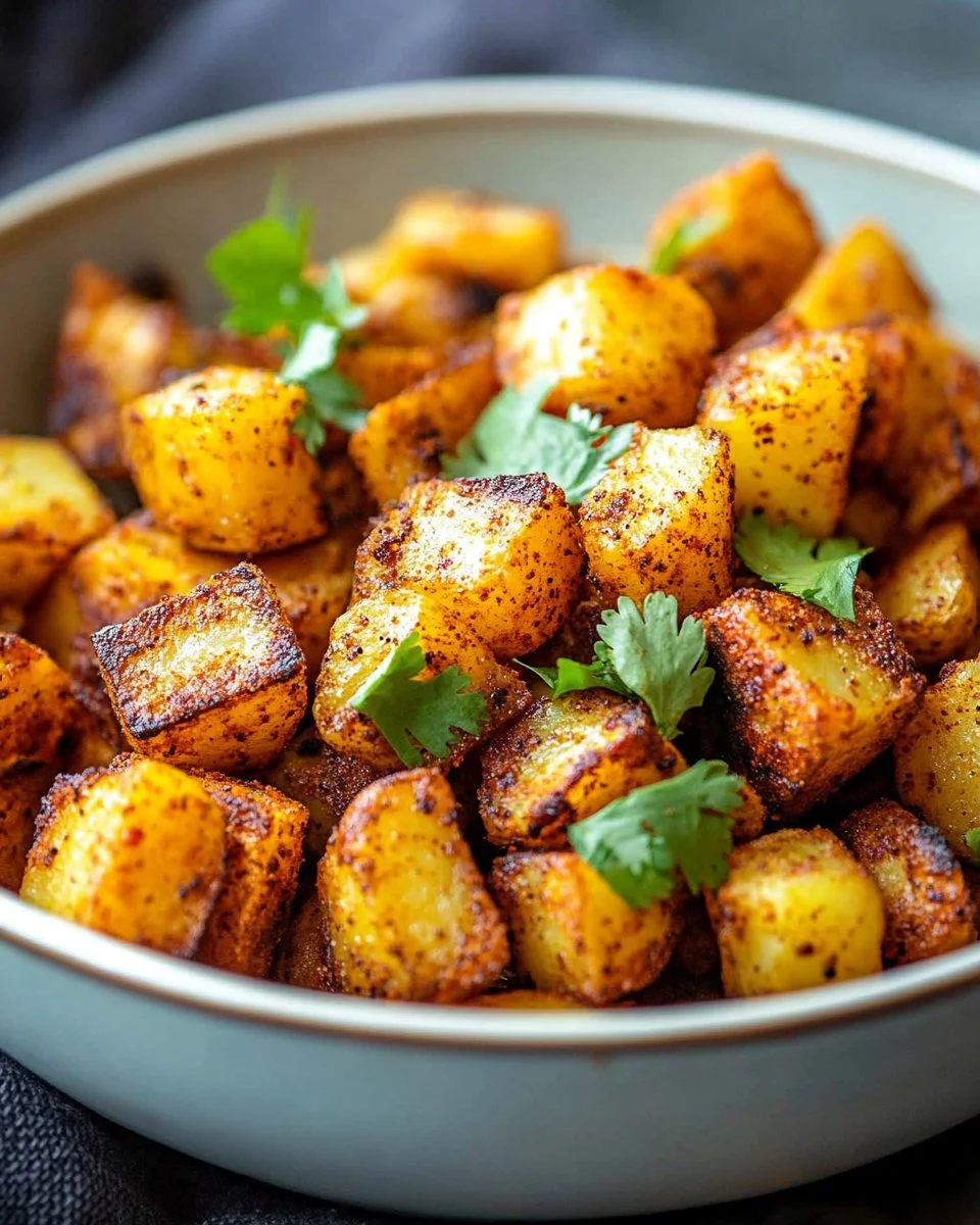A plate of delicious Mexican roasted potatoes seasoned with spices and herbs.
