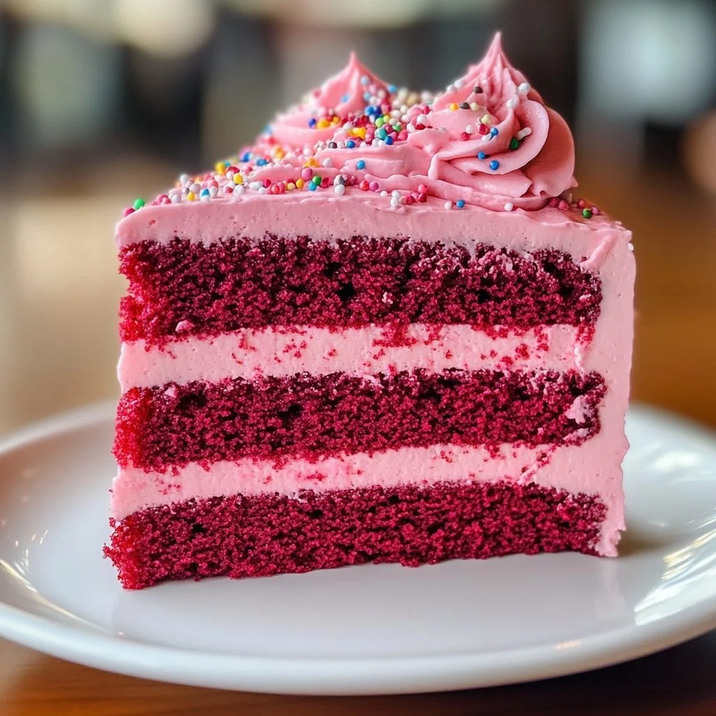 Mother's Day pink velvet cake with cream cheese frosting and decorative flowers
