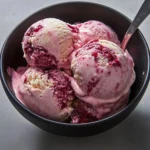 Delicious homemade no-churn strawberry shortcake vegan ice cream in a bowl