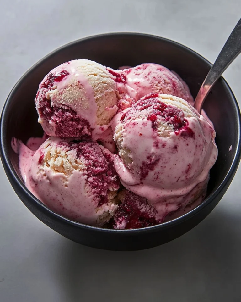 Delicious homemade no-churn strawberry shortcake vegan ice cream in a bowl