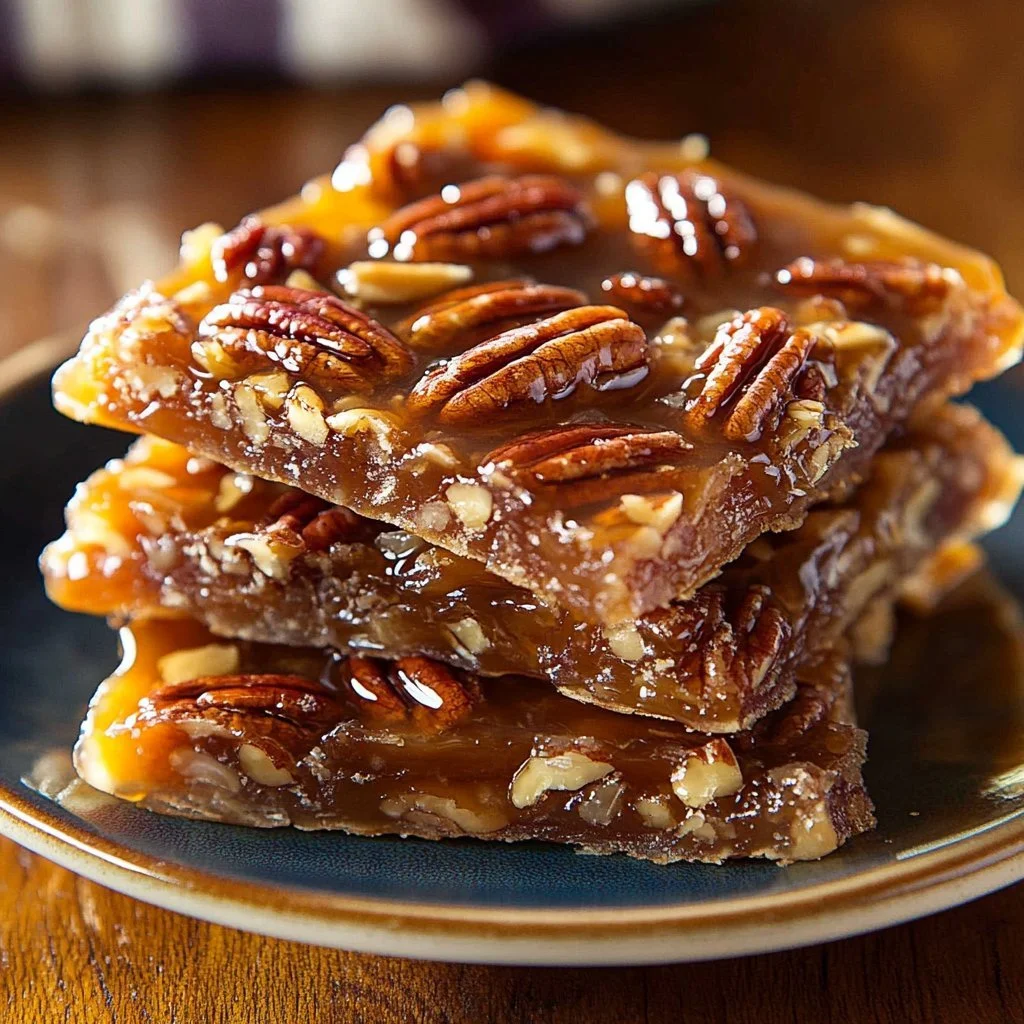 Delicious pecan pie bark with Graham pecans on a serving plate