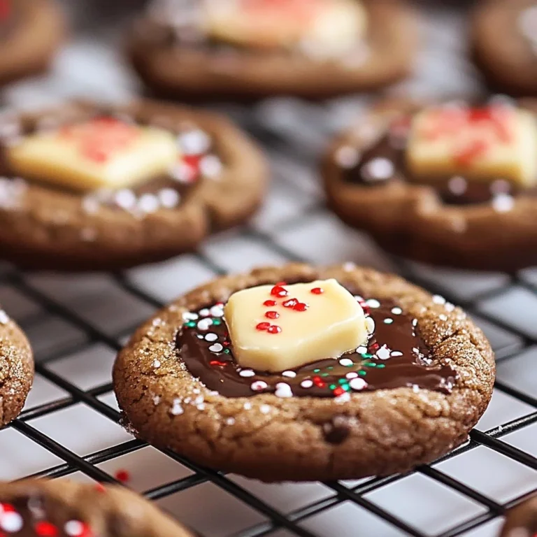 Peppermint bark chocolate thumbprint cookies on a festive plate