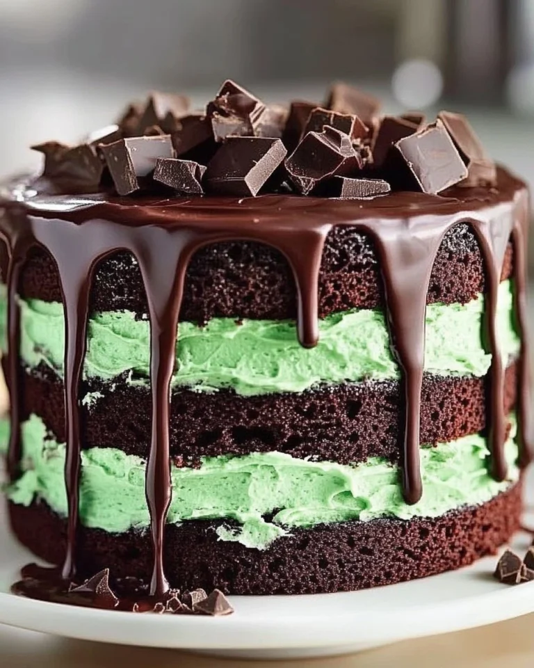 Delicious peppermint chocolate layer cake with festive holiday decorations.