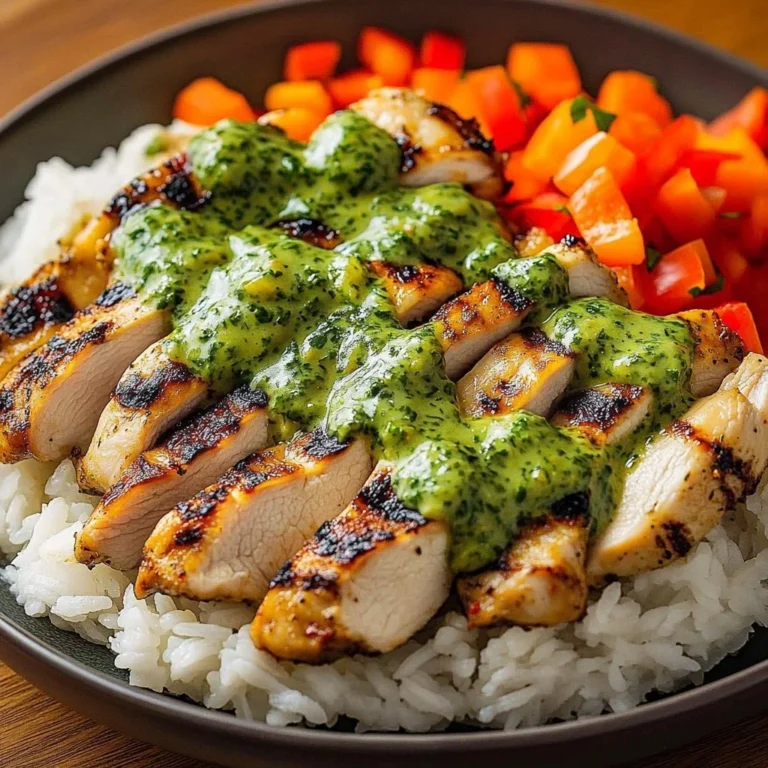Plate of Peruvian chicken and rice garnished with green sauce