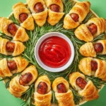 Festive Pigs In A Blanket Wreath arranged for a festive gathering