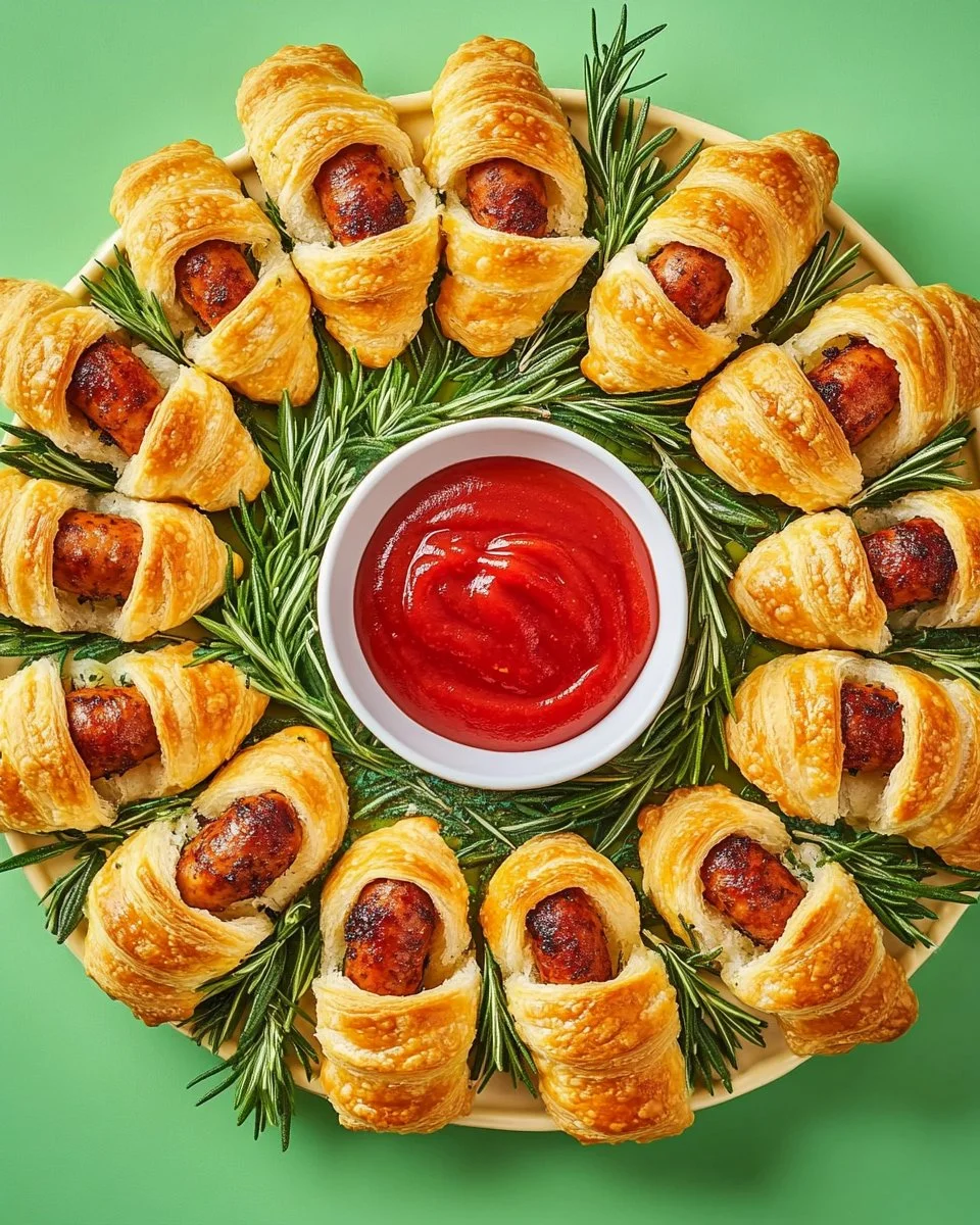 Festive Pigs In A Blanket Wreath arranged for a festive gathering