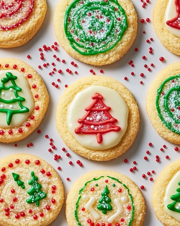 Pillsbury stacked sugar cookies on a festive plate.