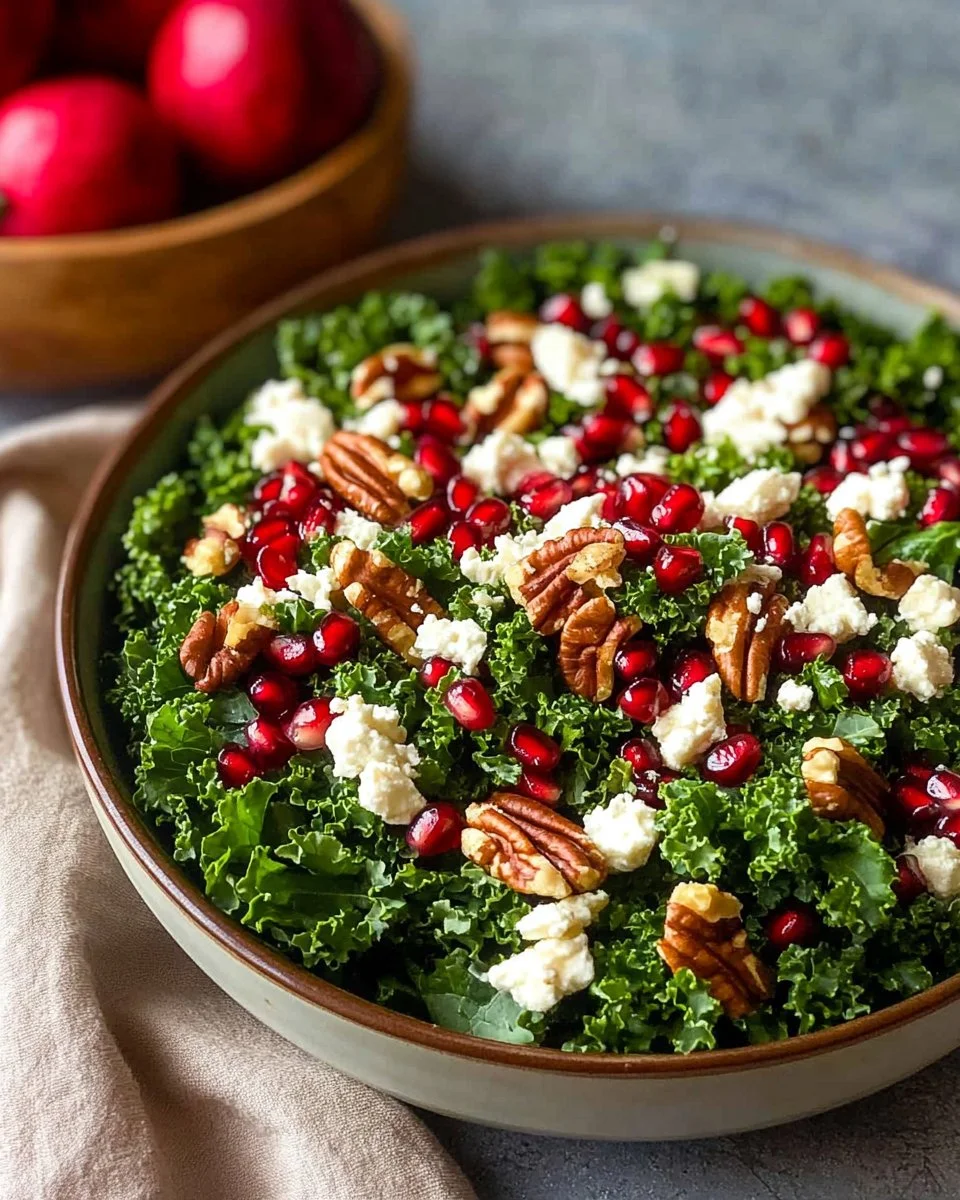 Delicious Pomegranate Kale Salad with vibrant colors and fresh ingredients.