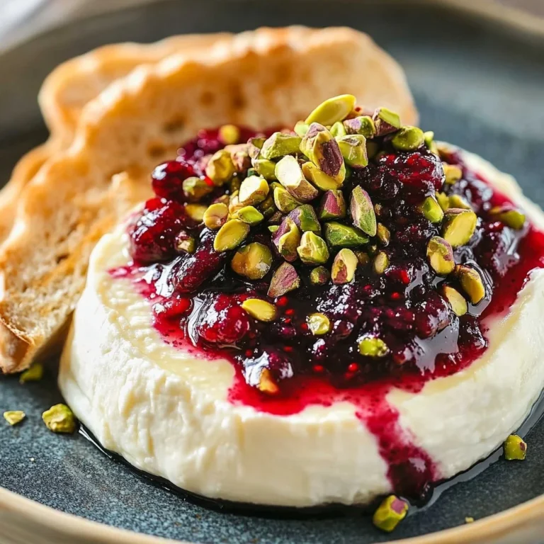 Pomegranate Pistachio Whipped Feta served in a bowl with toppings