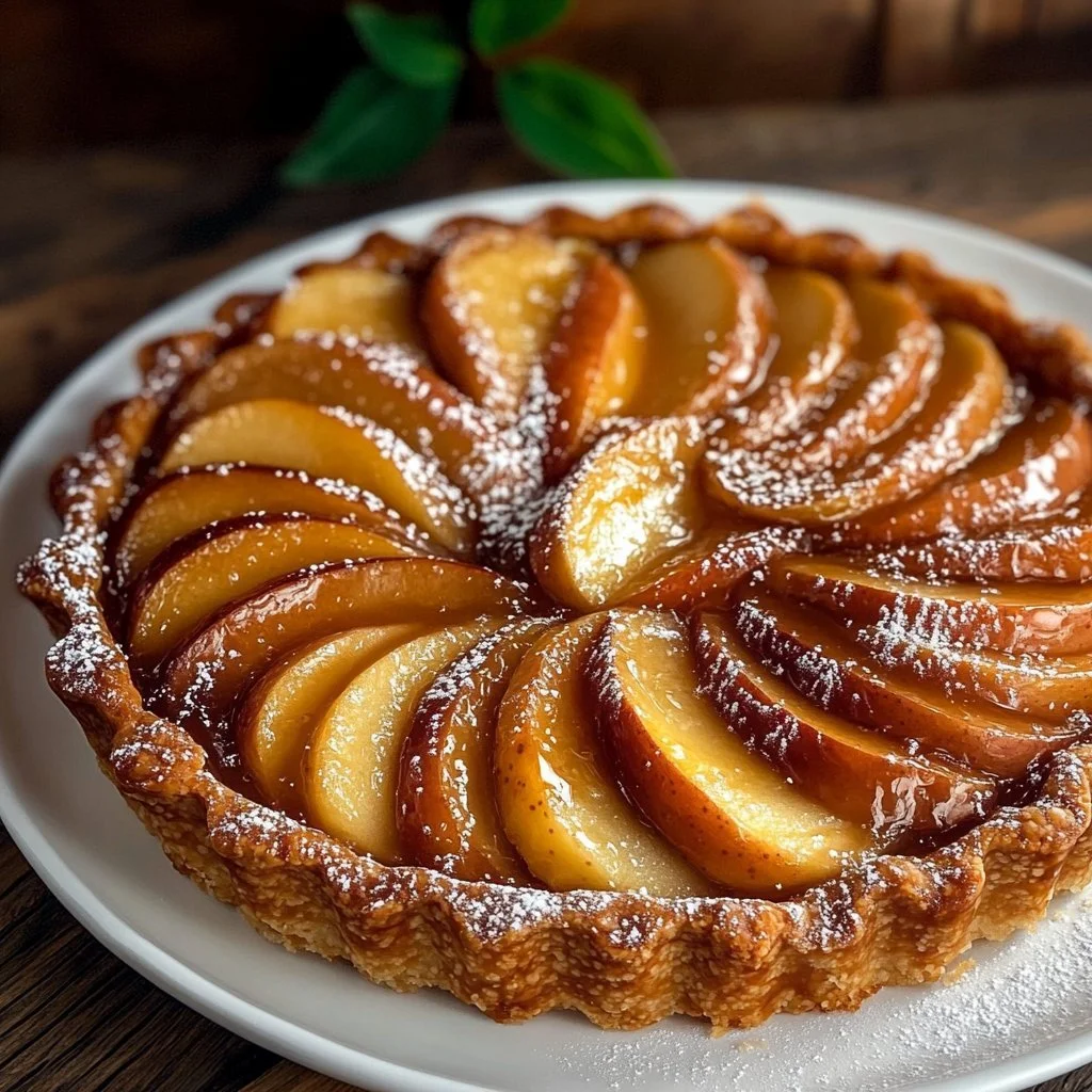 Rustic spiced baked apple tart garnished with cinnamon and nutmeg