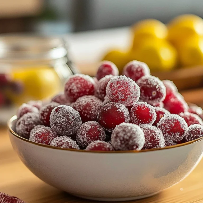Plate of sparkling sugared cranberries for holiday decorations