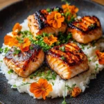 Spicy glazed chicken served with stir-fried cucumbers and scallions
