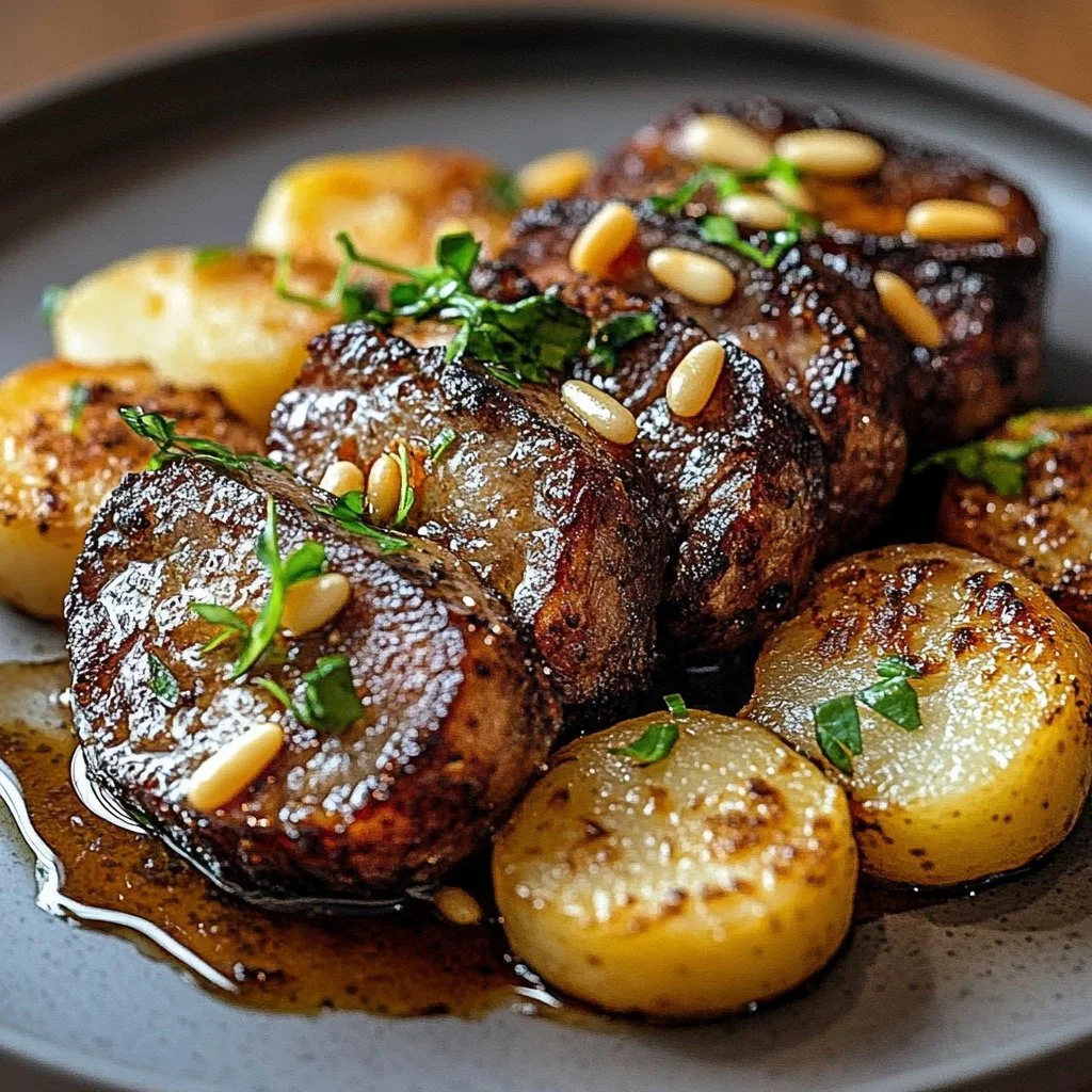 Spicy glazed chicken served with stir-fried cucumbers and scallions on a plate.