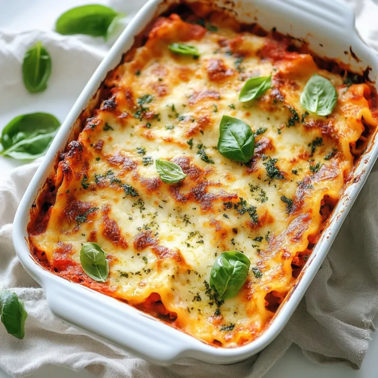 Delicious spinach lasagna with layers of cheese and fresh spinach.