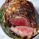 Delicious standing rib roast cooked to perfection for a delightful meal.