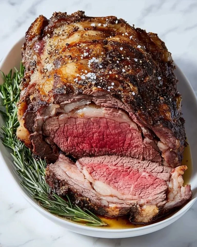 Delicious standing rib roast cooked to perfection for a delightful meal.