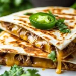 Delicious steak quesadilla with melted cheese and fresh toppings on a plate