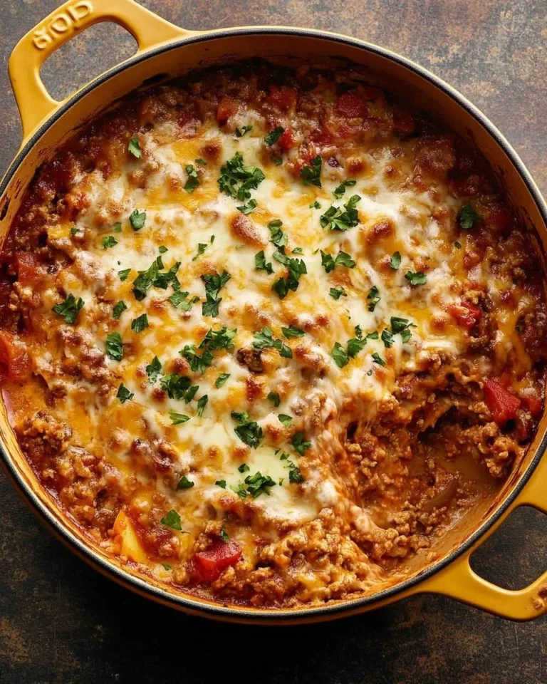 Delicious stuffed pepper casserole dish with colorful bell peppers and hearty filling.