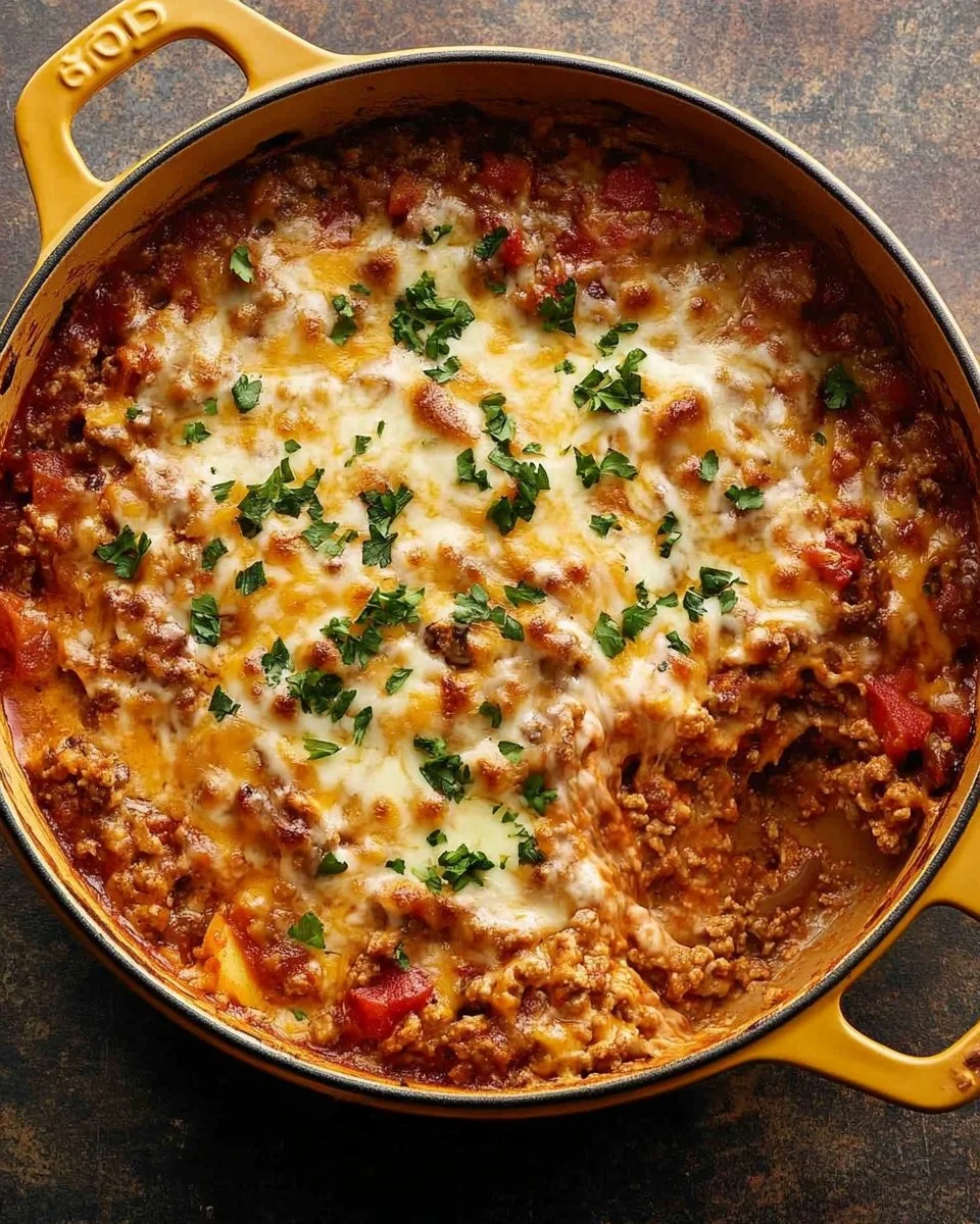 Delicious stuffed pepper casserole dish with colorful bell peppers and hearty filling.
