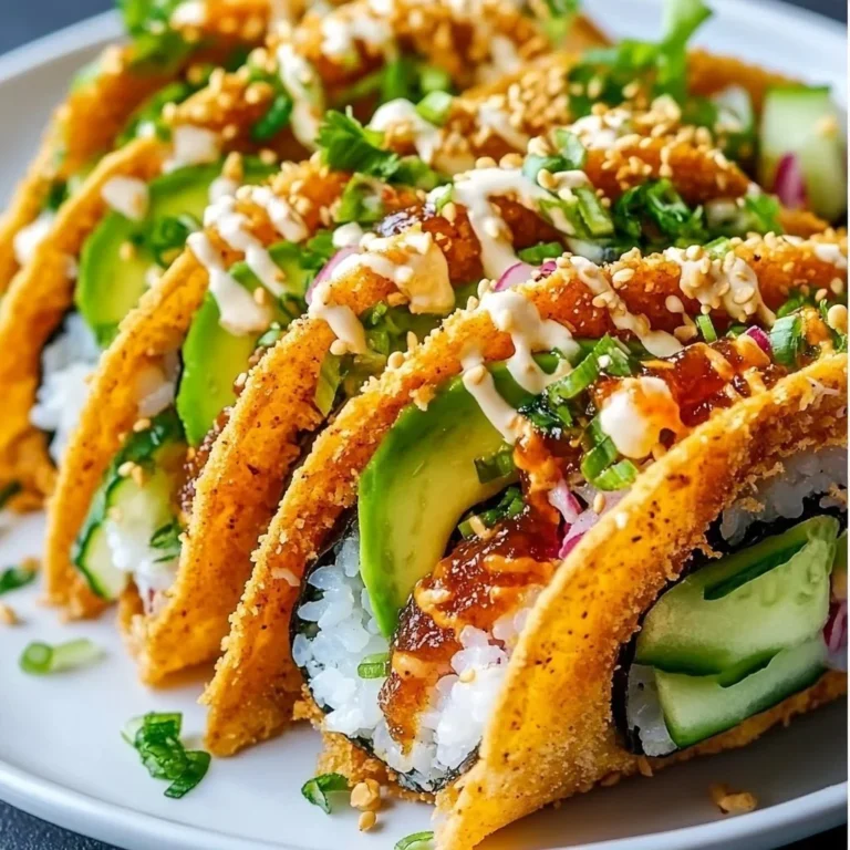 Colorful sushi tacos filled with fresh ingredients and garnished beautifully