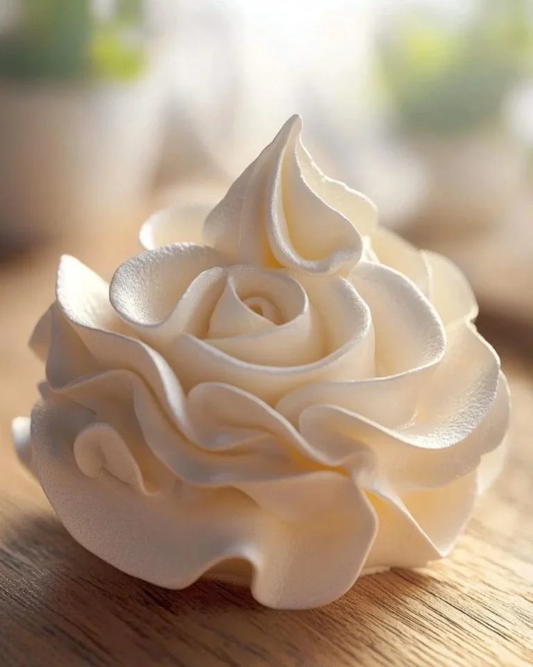Beautifully piped Swiss Meringue on a cake