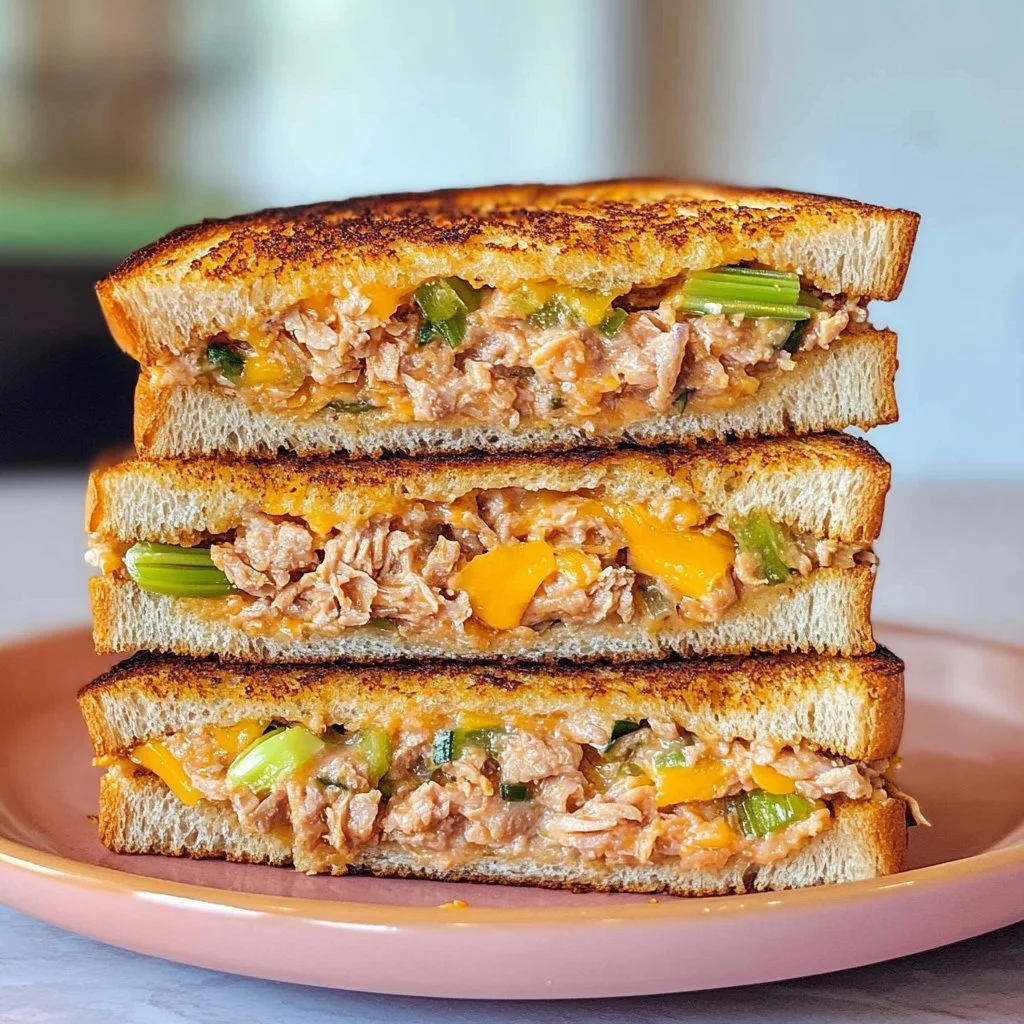 Delicious tuna melt sandwich with melted cheese and toasted bread