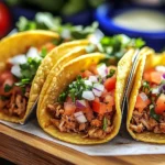 A delicious walking taco served in a chip bag with toppings.