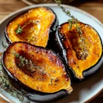 Delicious air fryer acorn squash garnished and served on a plate
