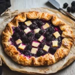 Delicious Blackberry Galette topped with feta and honey, showcasing vibrant blackberries.