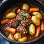 Delicious Dutch Oven Pot Roast with vegetables and herbs