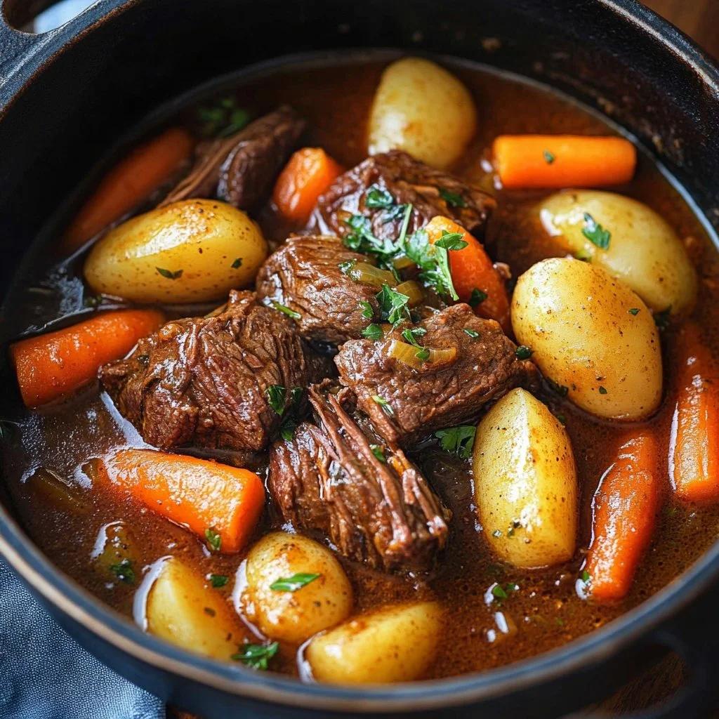 Delicious Dutch Oven Pot Roast with vegetables and herbs