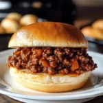 Delicious slow cooker sloppy joes served on a bun with toppings.